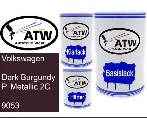 Volkswagen, Dark Burgundy P. Metallic 2C, 9053: 500ml Lackdose + 500ml Klarlack + 250ml Härter - Set, von ATW Autoteile West.